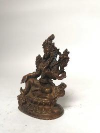 Tiny Tibetan Statue Of Green Tara, [chocolate Oxidized]