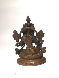 Tiny Tibetan Statue Of Green Tara, [chocolate Oxidized]