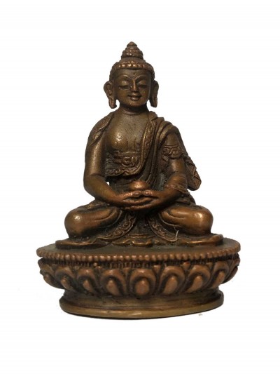 Tiny Tibetan Statue Of Amitabha Buddha, [chocolate Oxidized]