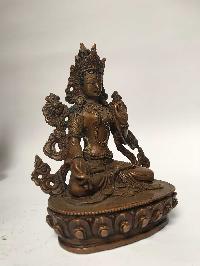 Tibetan Statue Of White Tara, [chocolate Oxidized]