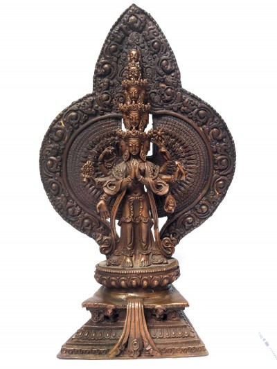 Tibetan Statue Of Sahasrabhuja Avalokitesvara, [chocolate Oxidized]