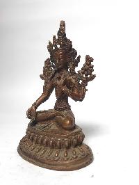 Tibetan Statue Of White Tara, [chocolate Oxidized]