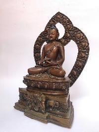 Tibetan Statue Of,on Throne, [silver Plated Oxidized]