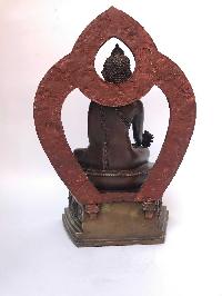 Tibetan Statue Of Medicine Buddha,on Throne, [silver Plated Oxidized]