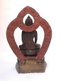 Tibetan Statue Of Shakyamuni Buddha, On Throne, [silver Plated Oxidized]