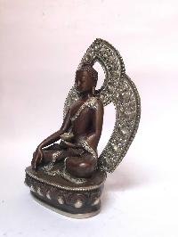 Tibetan Statue Of Shakyamuni Buddha, With Background, [silver Plated Oxidized]