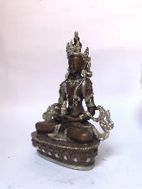 Tibetan Statue Of Aparimita, [silver Plated Oxidized], Chepame, Amitayus