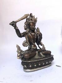 Tibetan Statue Of Manjushri, [silver Plated Oxidized]