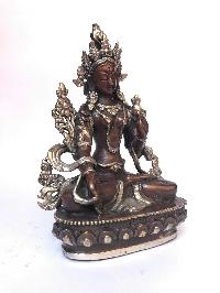 Tibetan Statue Of White Tara, [silver Plated Oxidized]