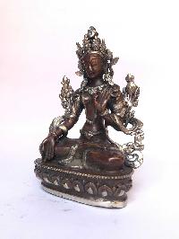 Tibetan Statue Of White Tara, [silver Plated Oxidized]