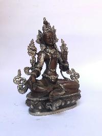 Tibetan Statue Of Green Tara, [silver Plated Oxidized]