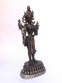 Tibetan Statue Of Green Tara, [silver Plated Oxidized]