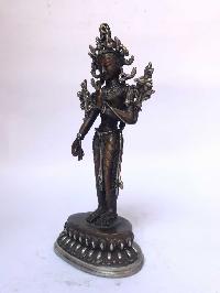 Tibetan Statue Of Green Tara, [silver Plated Oxidized]