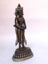 Tibetan Statue Of Aparimita, [silver Plated Oxidized], Chepame, Amitayus