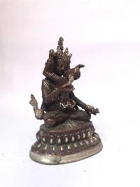 Tibetan Statue Of Vajrasattva, [silver Plated Oxidized]