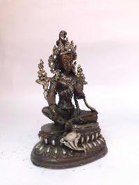 Tibetan Statue Of Green Tara, [silver Plated Oxidized]