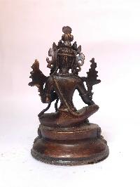 Tibetan Statue Of Green Tara, [silver Plated Oxidized]