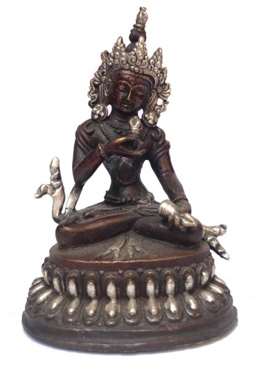 Tibetan Statue Of Vajrasattva, Double Lotus Base, [silver Plated Oxidized]