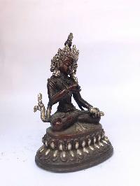 Tibetan Statue Of Vajrasattva, Double Lotus Base, [silver Plated Oxidized]