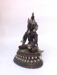 Tibetan Statue Of Vajrasattva, Double Lotus Base, [silver Plated Oxidized]