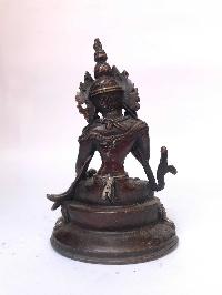 Tibetan Statue Of Vajrasattva, Double Lotus Base, [silver Plated Oxidized]