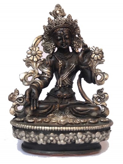 Tibetan Statue Of White Tara, [silver Plated Oxidized]