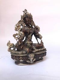 Tibetan Statue Of Green Tara, [silver Plated Oxidized]