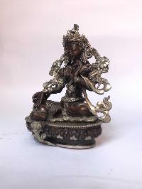 Tibetan Statue Of Green Tara, [silver Plated Oxidized]