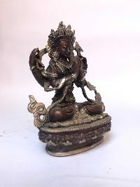 Tibetan Statue Of Avalokiteshvara, Chenrezig, [silver Plated Oxidized]