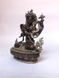 Tibetan Statue Of Avalokiteshvara, Chenrezig, [silver Plated Oxidized]