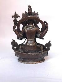 Tibetan Statue Of Avalokiteshvara, Chenrezig, [silver Plated Oxidized]