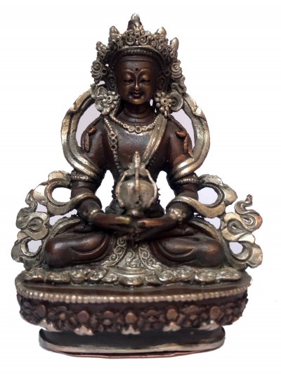 Tibetan Statue Of Aparimita, [silver Plated Oxidized], Chepame, Amitayus