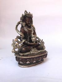 Tibetan Statue Of Aparimita, [silver Plated Oxidized], Chepame, Amitayus