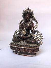 Tibetan Statue Of Aparimita, [silver Plated Oxidized], Chepame, Amitayus