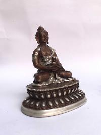 Tibetan Statue Of Admin Panel,double Lotus Base, [silver Plated Oxidized]