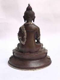 Tibetan Statue Of Shakyamuni Buddha, Double Lotus Base, [silver Plated Oxidized]