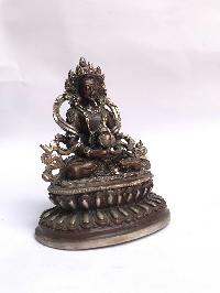 Tibetan Statue Of Aparimita, Double Lotus Base, [silver Plated Oxidized], Chepame, Amitayus