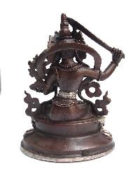 Tibetan Statue Of Manjushri, Double Lotus Base, [silver Plated Oxidized]