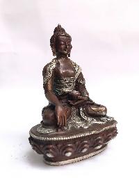 Tibetan Statue Of Shakyamuni Buddha, [silver Plated Oxidized]