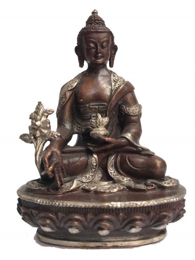 Tibetan Statue Of Medicine Buddha, [silver Plated Oxidized]