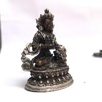 Tibetan Statue Of Vajrasattva, Double Lotus Base, [silver Plated Oxidized]