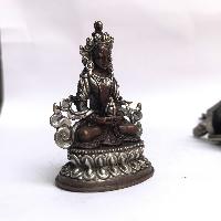 Tibetan Statue Of Amitayus, Aparimita, Double Lotus Base, [silver Plated Oxidized]