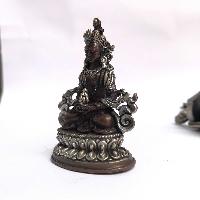 Tibetan Statue Of Amitayus, Aparimita, Double Lotus Base, [silver Plated Oxidized]