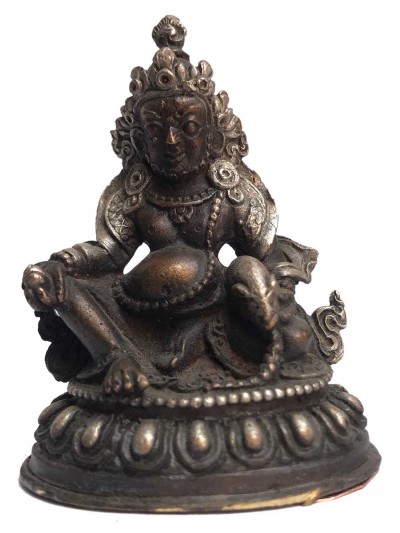 Tibetan Statue Of Yellow Jambhala, [silver Plated Oxidized]