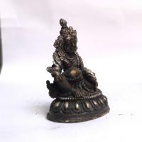 Tibetan Statue Of Yellow Jambhala, [silver Plated Oxidized]