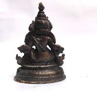 Tibetan Statue Of Yellow Jambhala, [silver Plated Oxidized]