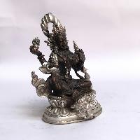 Tibetan Statue Of Lakshmi, Double Lotus Base, [silver Plated Oxidized]