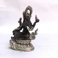 Tibetan Statue Of Lakshmi, Double Lotus Base, [silver Plated Oxidized]