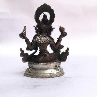 Tibetan Statue Of Lakshmi, Double Lotus Base, [silver Plated Oxidized]