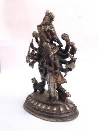 Tibetan Statue Of Ganesh With Consort, [shakti], Yab-yum, [silver Plated Oxidized]